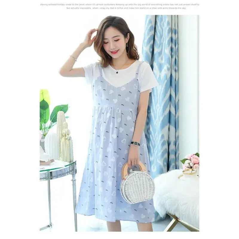 Maternity Dress Pink Floral Fake Two Piece Summer - Image 9