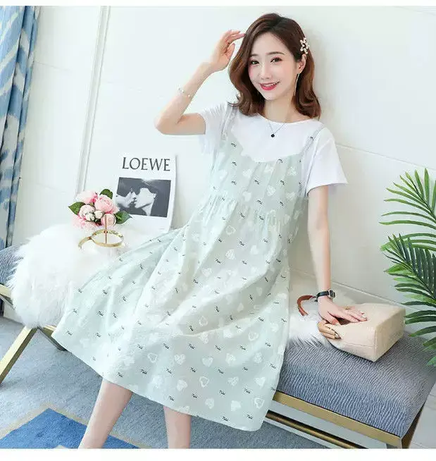 Maternity Dress Pink Floral Fake Two Piece Summer — feature 12