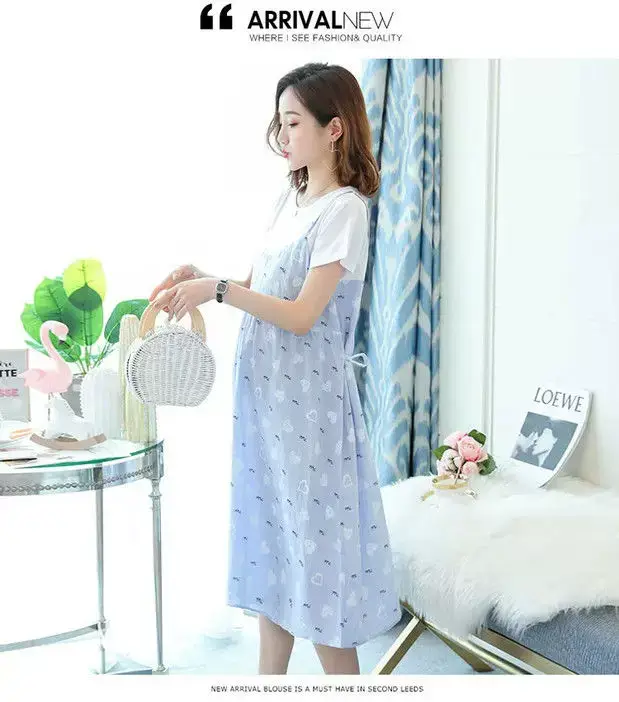 Maternity Dress Pink Floral Fake Two Piece Summer — feature 14