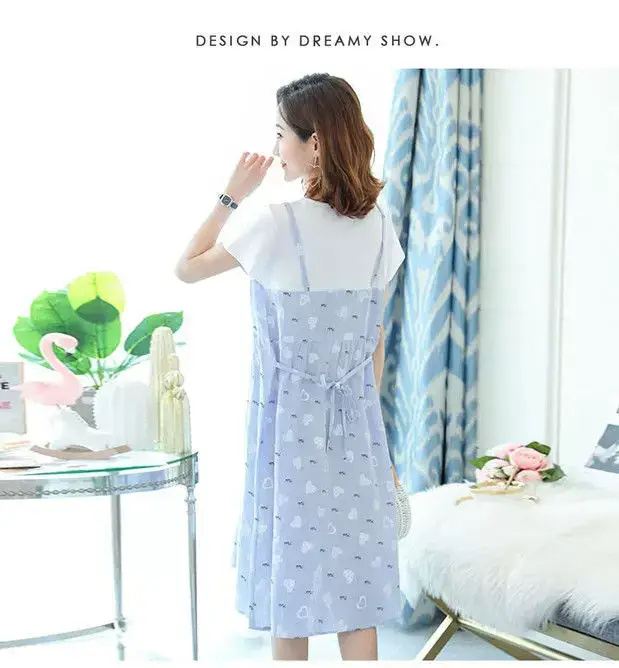 Maternity Dress Pink Floral Fake Two Piece Summer — feature 15