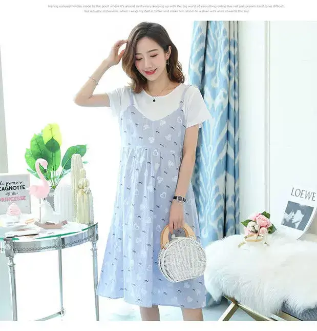 Maternity Dress Pink Floral Fake Two Piece Summer — feature 17