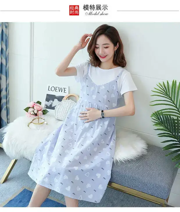 Maternity Dress Pink Floral Fake Two Piece Summer — feature 18