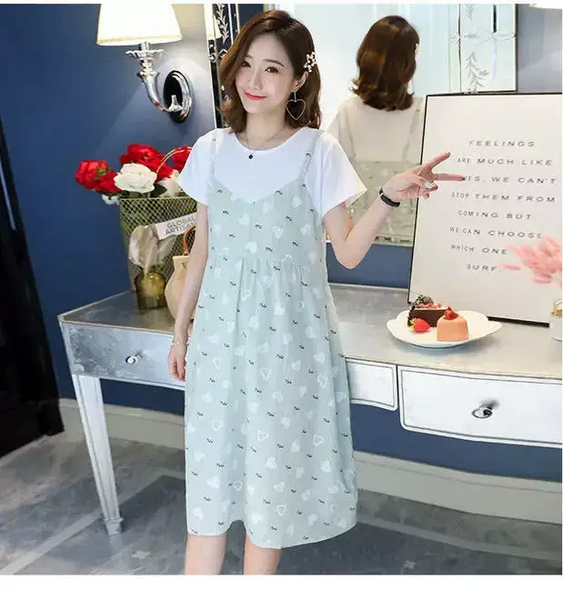 Maternity Dress Pink Floral Fake Two Piece Summer — feature 24