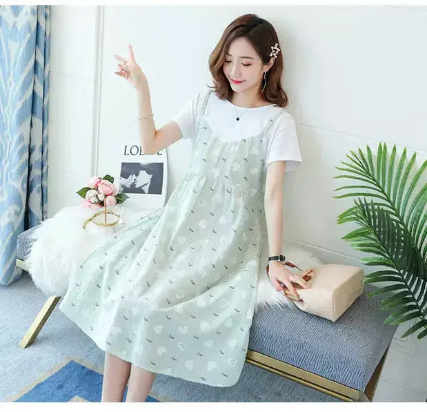 Maternity Dress Pink Floral Fake Two Piece Summer — feature 27