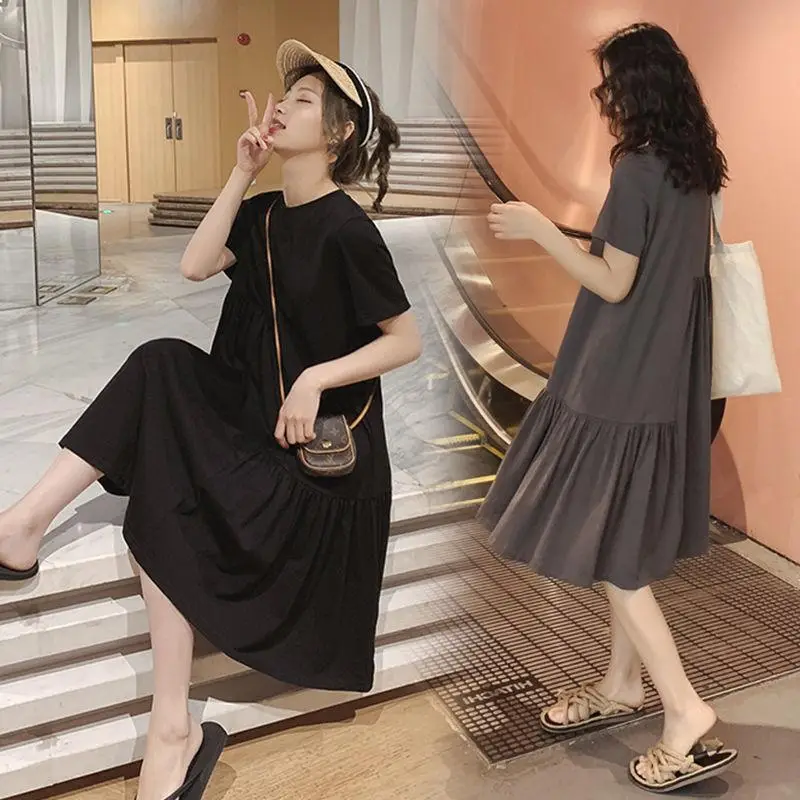Maternity Dress Grey Irregular Skirt Short Sleeve