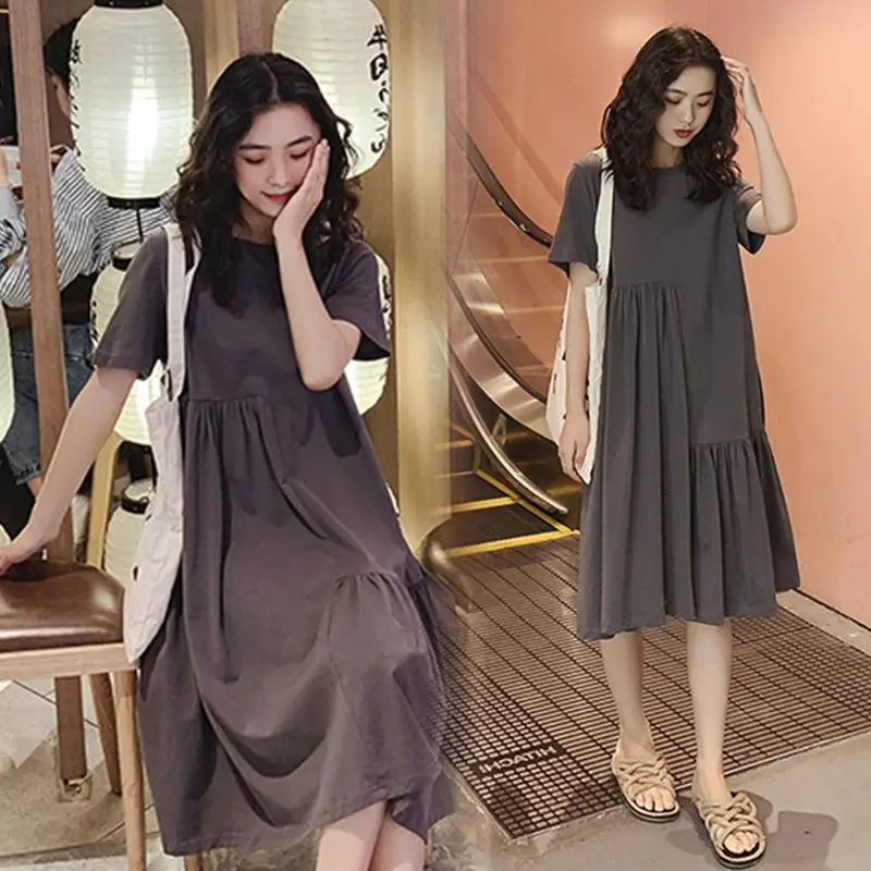 Maternity Dress Grey Irregular Skirt Short Sleeve