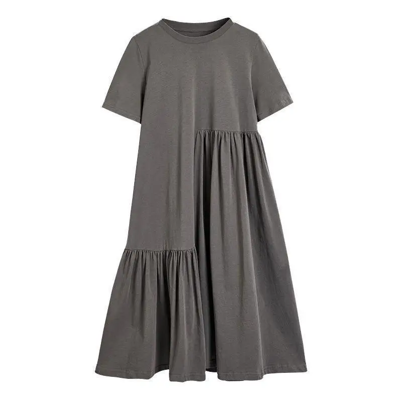 Maternity Dress Grey Irregular Skirt Short Sleeve