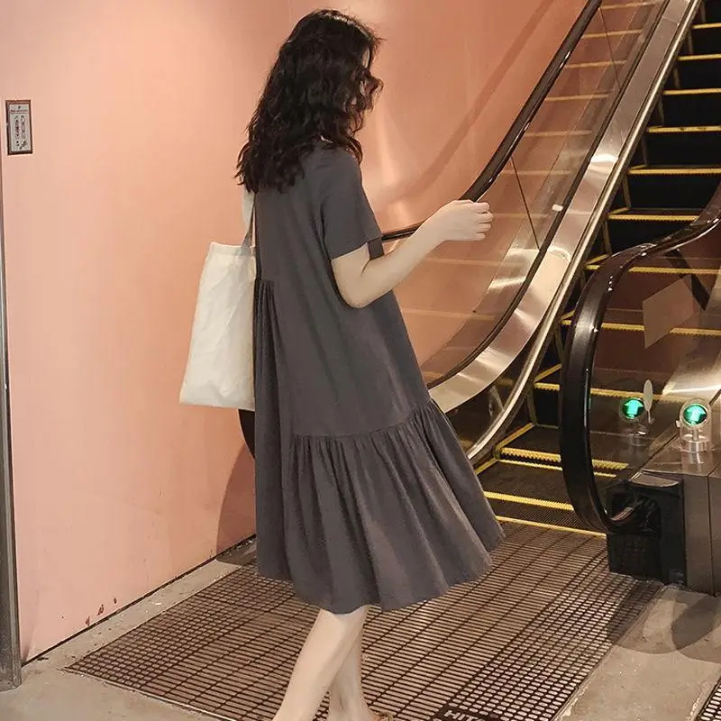 Maternity Dress Grey Irregular Skirt Short Sleeve