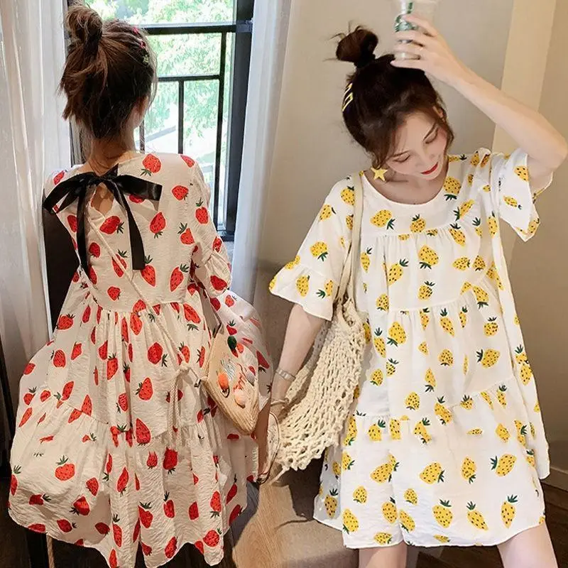 Maternity Floral Dress Summer Korean Short Sleeve Loose Fit - Image 5