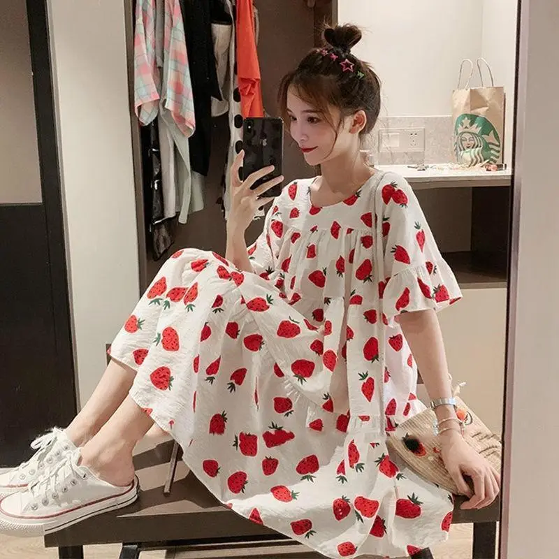 Maternity Floral Dress Summer Korean Short Sleeve Loose Fit - Image 6