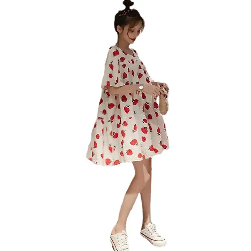 Maternity Floral Dress Summer Korean Short Sleeve Loose Fit - Image 7
