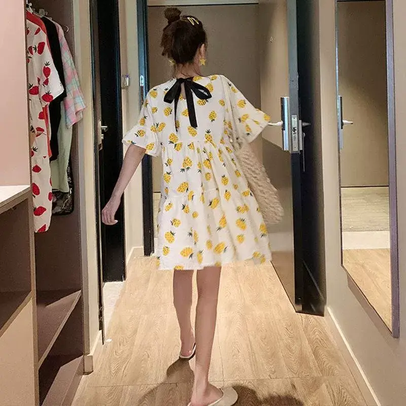Maternity Floral Dress Summer Korean Short Sleeve Loose Fit — feature 11