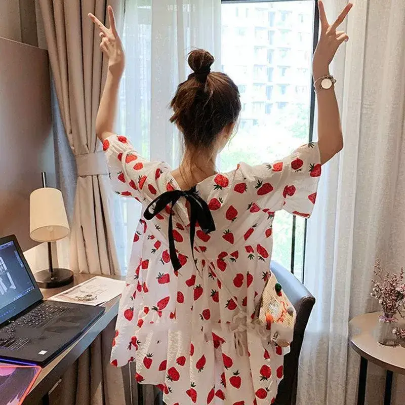 Maternity Floral Dress Summer Korean Short Sleeve Loose Fit — feature 5
