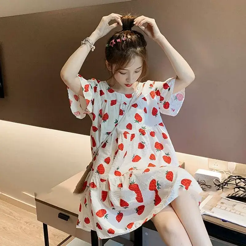 Maternity Floral Dress Summer Korean Short Sleeve Loose Fit — feature 6