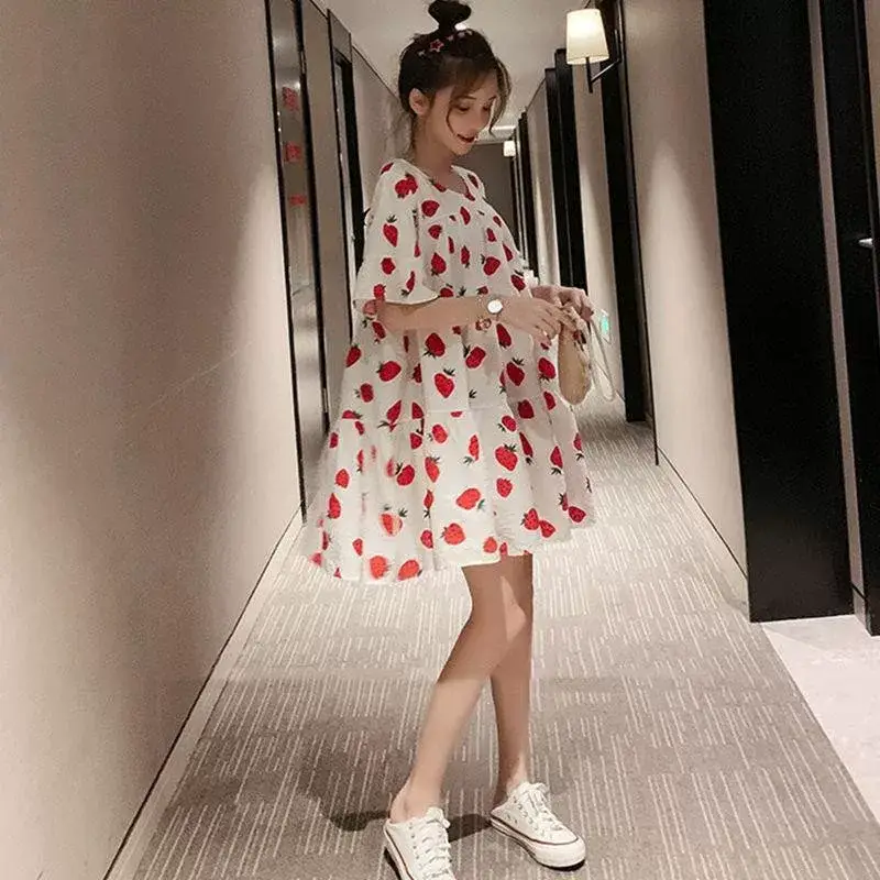 Maternity Floral Dress Summer Korean Short Sleeve Loose Fit — feature 8