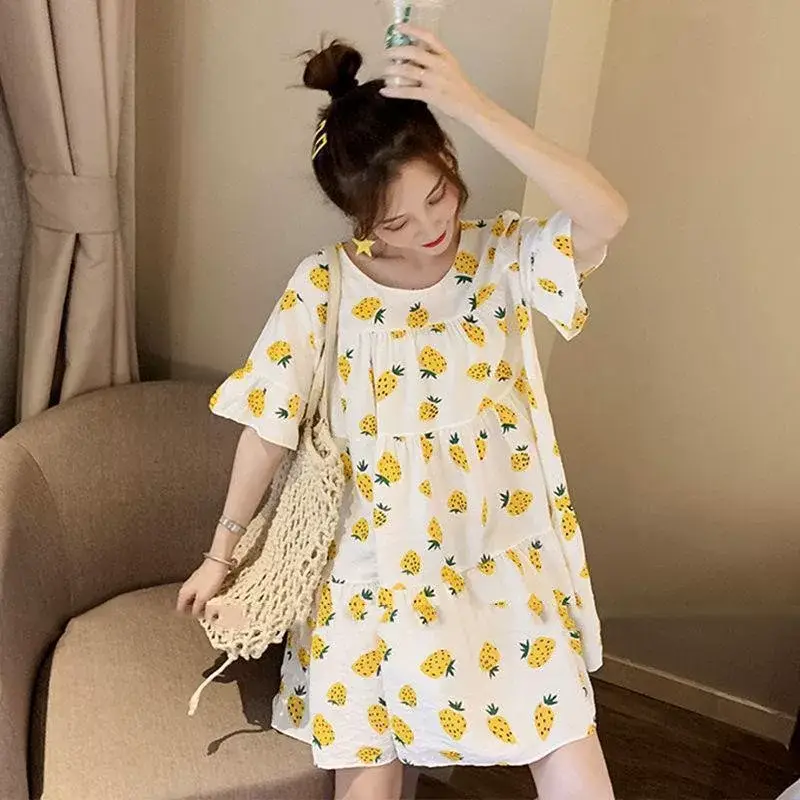 Maternity Floral Dress Summer Korean Short Sleeve Loose Fit — feature 9