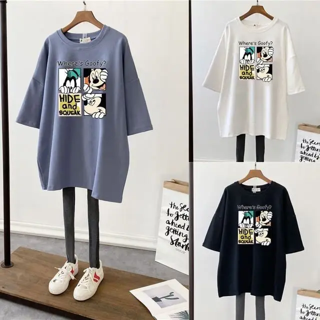 Pregnant Women T-Shirt White Cotton Mid Length Loose Fit - Image 27