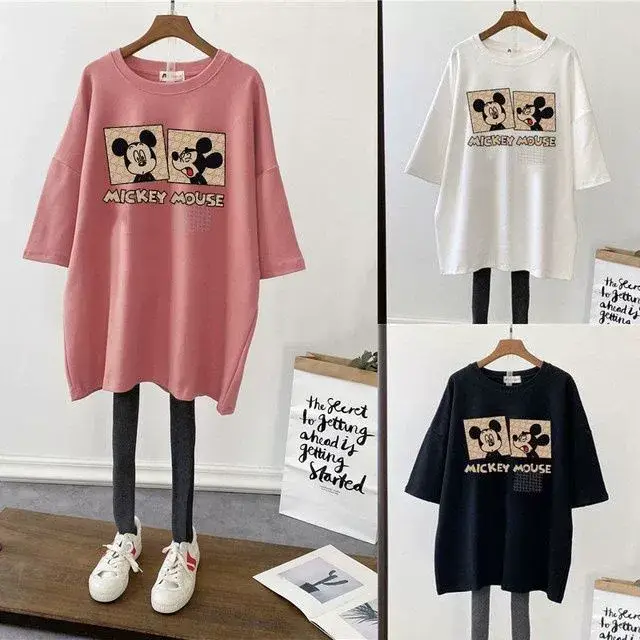 Pregnant Women T-Shirt White Cotton Mid Length Loose Fit — feature 2