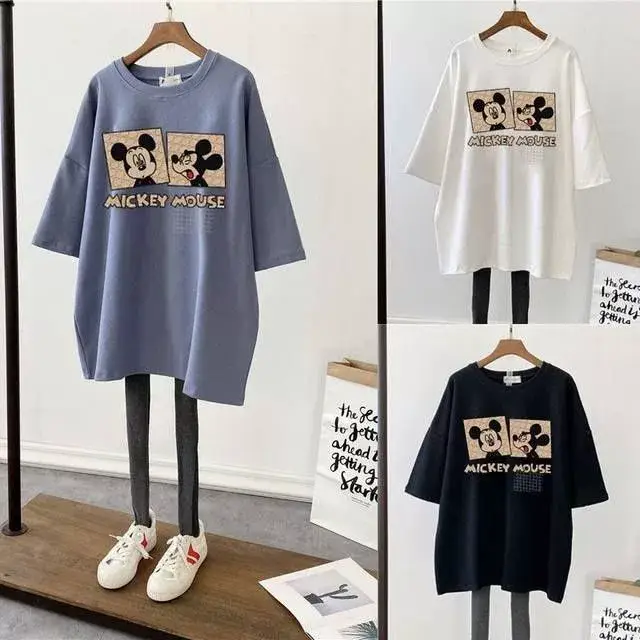 Pregnant Women T-Shirt White Cotton Mid Length Loose Fit — feature 3