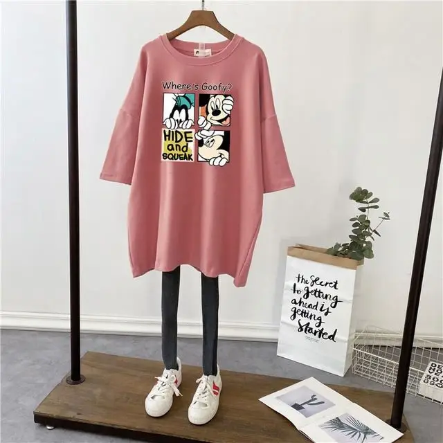 Pregnant Women T-Shirt White Cotton Mid Length Loose Fit - Image 12