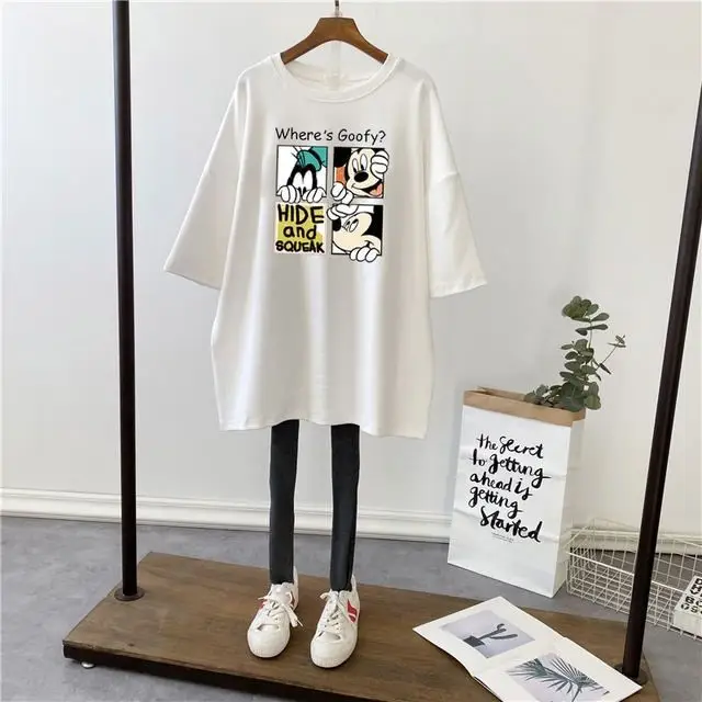 Pregnant Women T-Shirt White Cotton Mid Length Loose Fit - Image 13