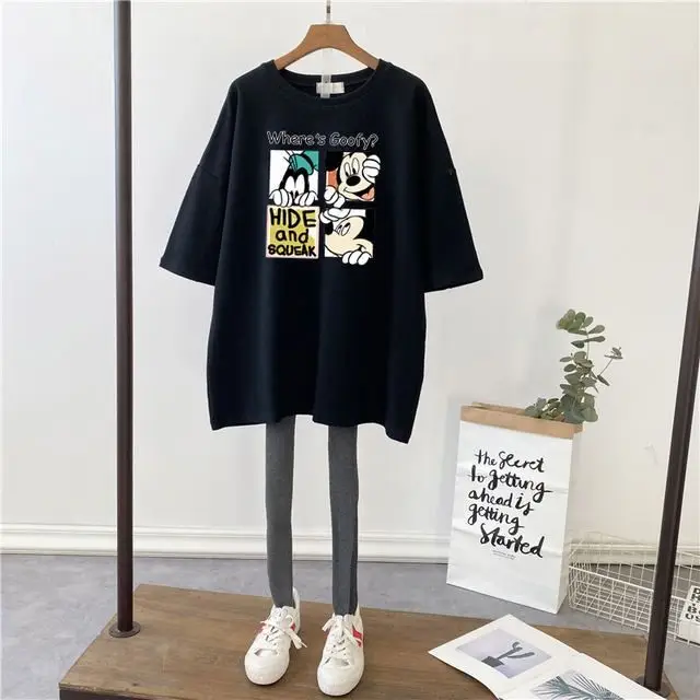 Pregnant Women T-Shirt White Cotton Mid Length Loose Fit - Image 14