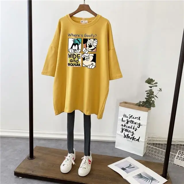 Pregnant Women T-Shirt White Cotton Mid Length Loose Fit - Image 15