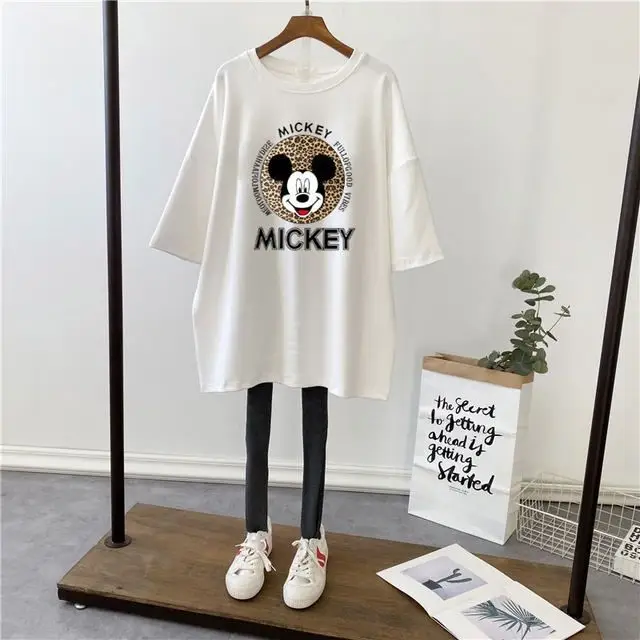 Pregnant Women T-Shirt White Cotton Mid Length Loose Fit - Image 16