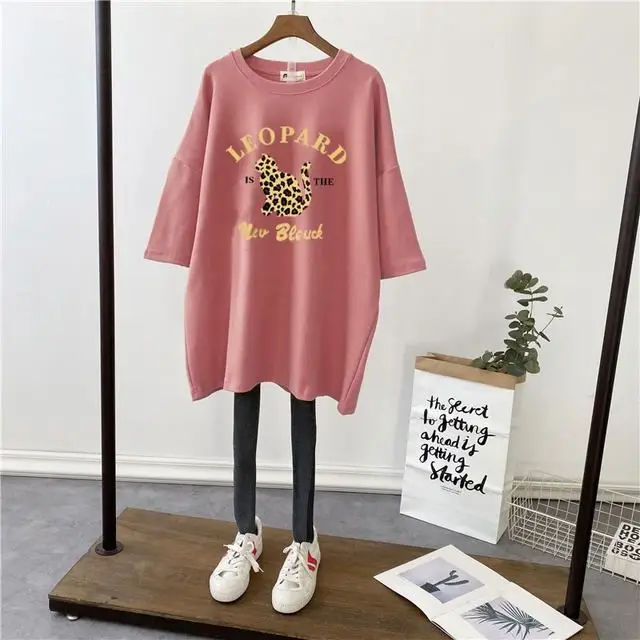 Pregnant Women T-Shirt White Cotton Mid Length Loose Fit - Image 20