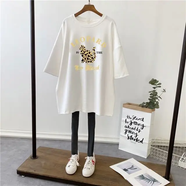 Pregnant Women T-Shirt White Cotton Mid Length Loose Fit - Image 21