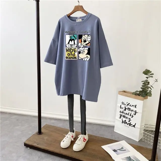 Pregnant Women T-Shirt White Cotton Mid Length Loose Fit - Image 23