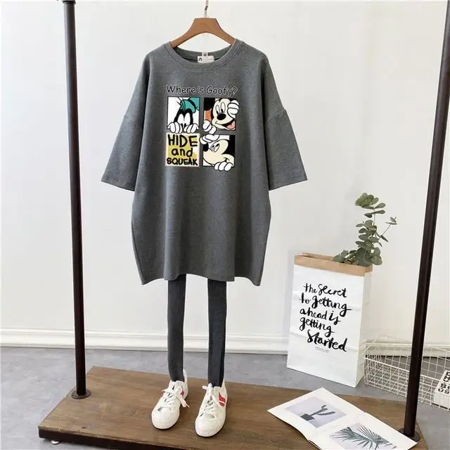 Pregnant Women T-Shirt White Cotton Mid Length Loose Fit - Image 24