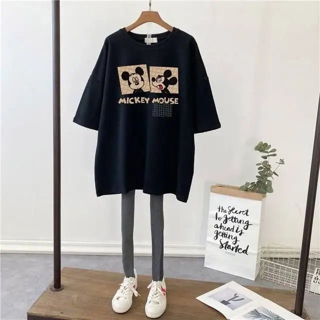 Pregnant Women T-Shirt White Cotton Mid Length Loose Fit - Image 3