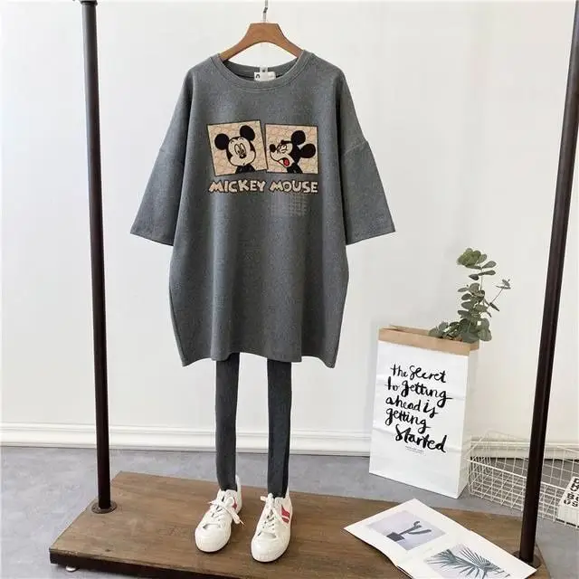 Pregnant Women T-Shirt White Cotton Mid Length Loose Fit - Image 4