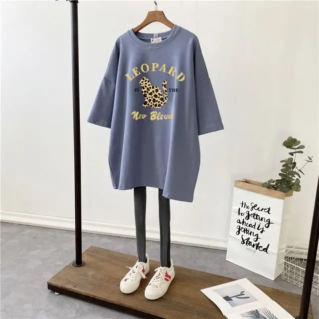 Pregnant Women T-Shirt White Cotton Mid Length Loose Fit - Image 8