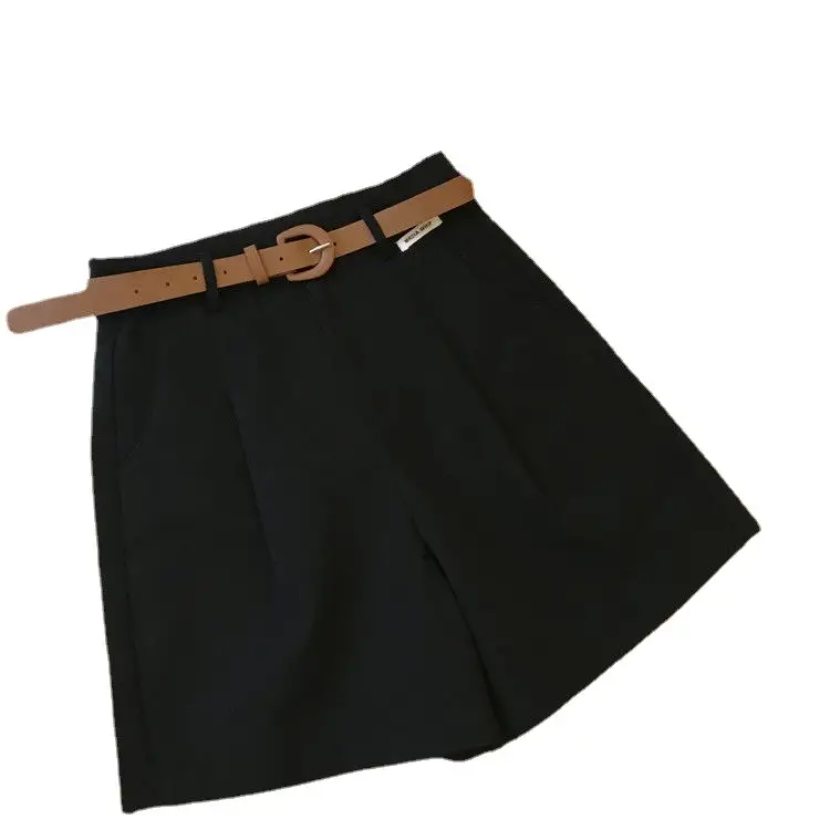 Women Black Belted Wide Leg Shorts - Image 8
