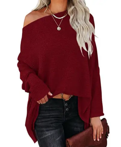 White Waffle Knit Off-Shoulder Sweater for Women - Image 11