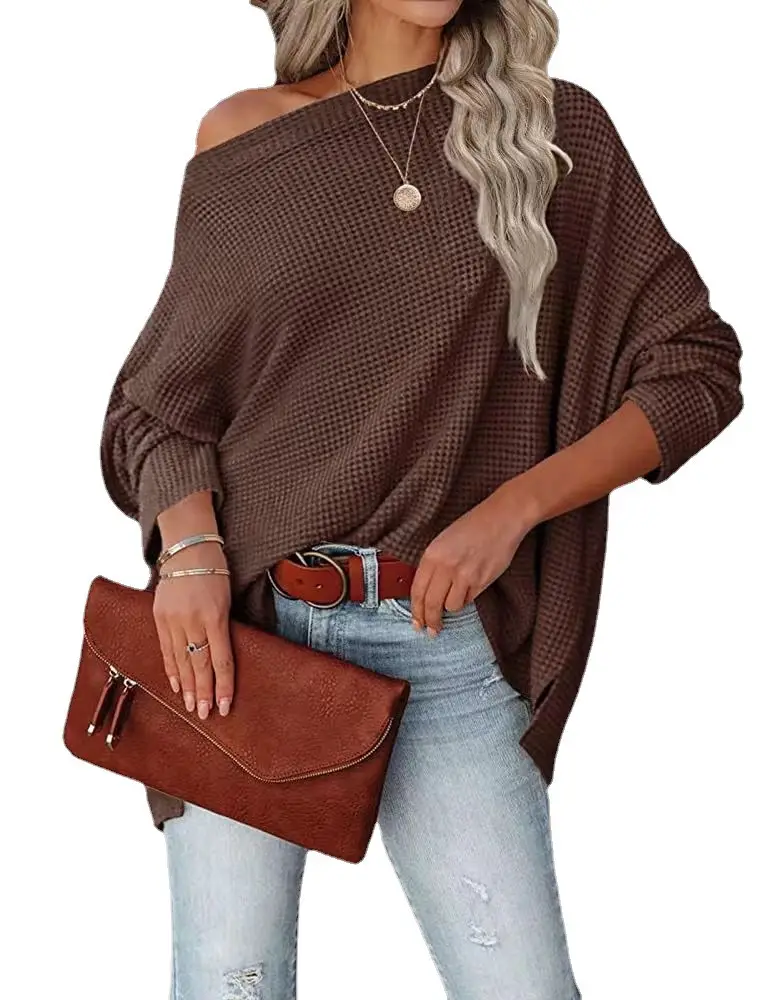 White Waffle Knit Off-Shoulder Sweater for Women - Image 12