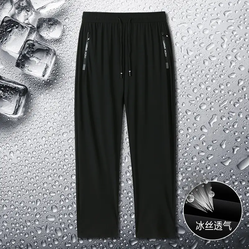 Ice Silk Trousers Summer Korean Style Black Elastic Loose Straight Large - Image 8
