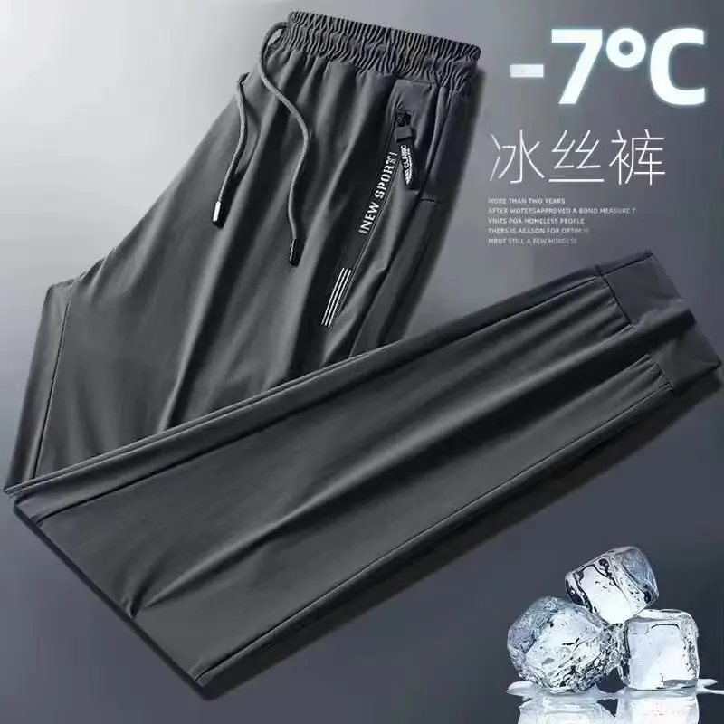 Ice Silk Trousers Summer Korean Style Black Elastic Loose Straight Large - Image 2