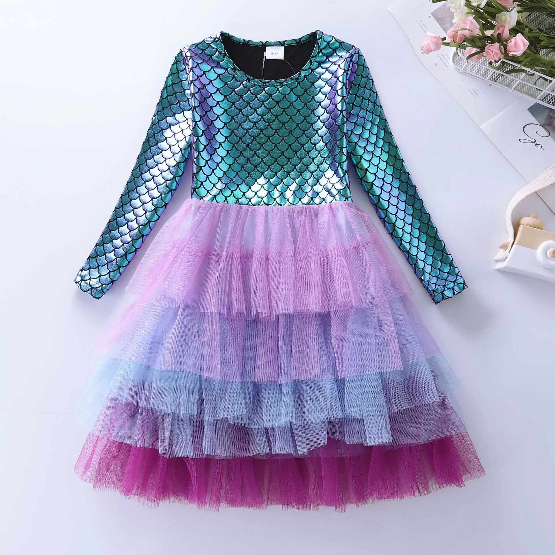 Girls Princess Dress Pink Tulle Long Sleeve Birthday Party — feature 11