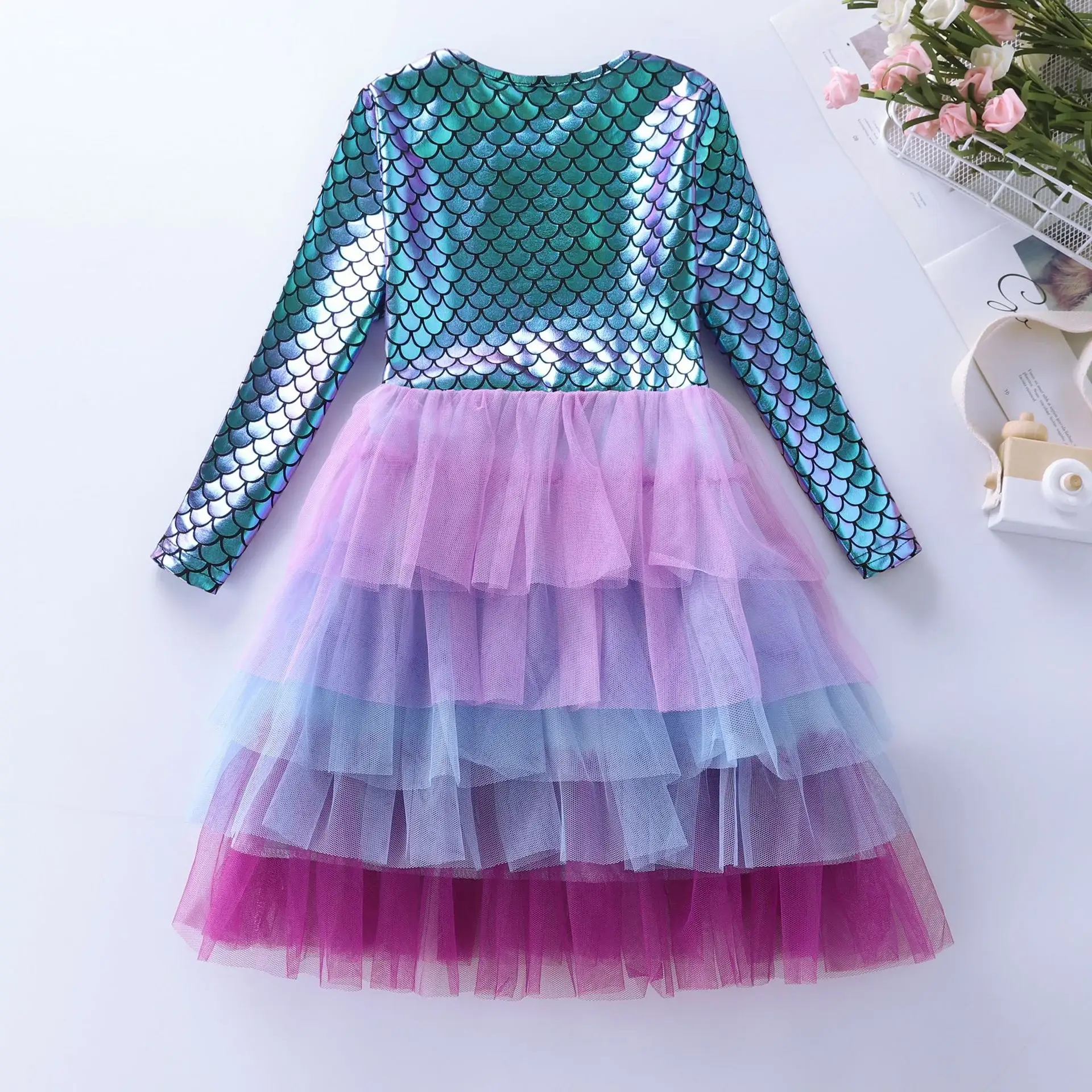Girls Princess Dress Pink Tulle Long Sleeve Birthday Party — feature 12
