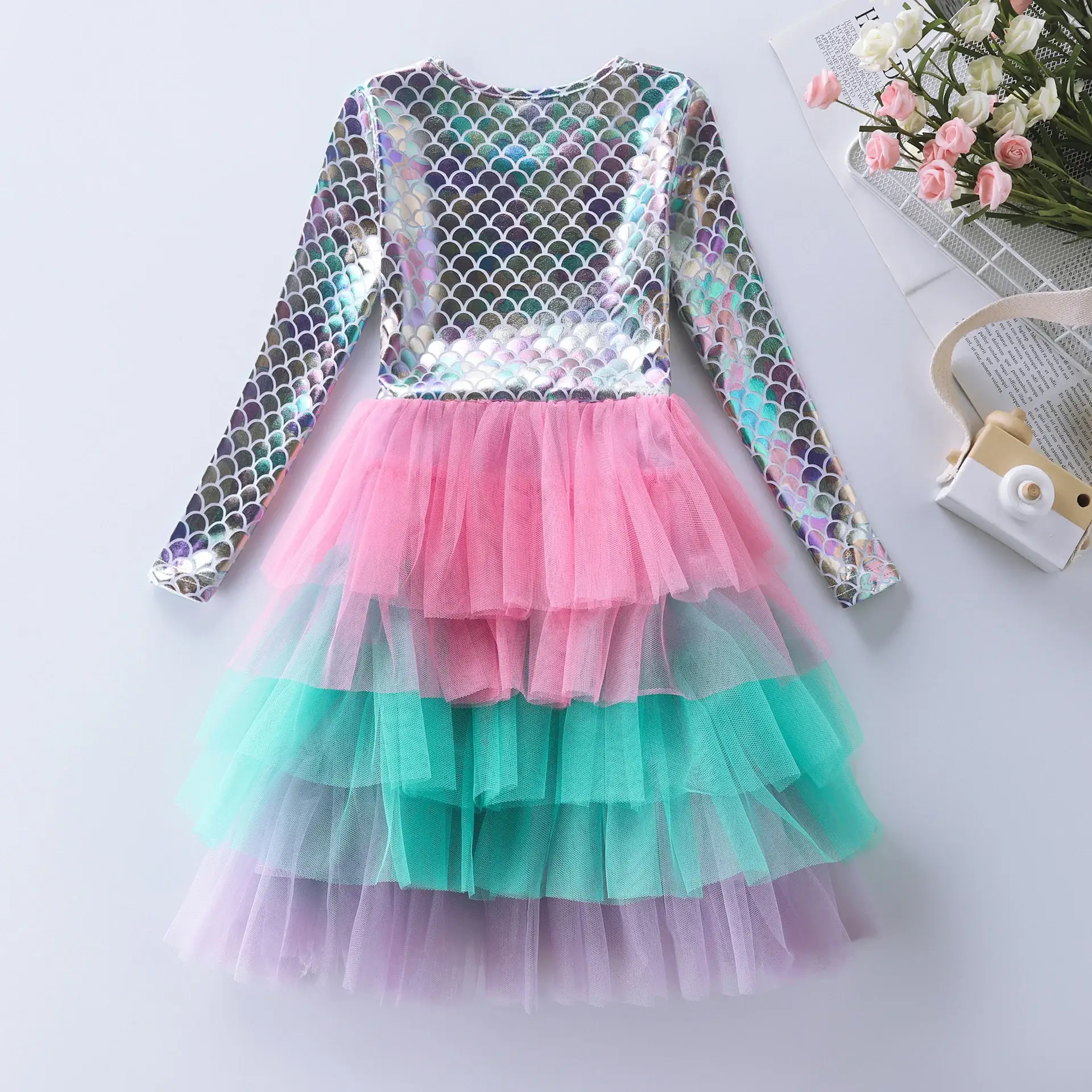 Girls Princess Dress Pink Tulle Long Sleeve Birthday Party — feature 2