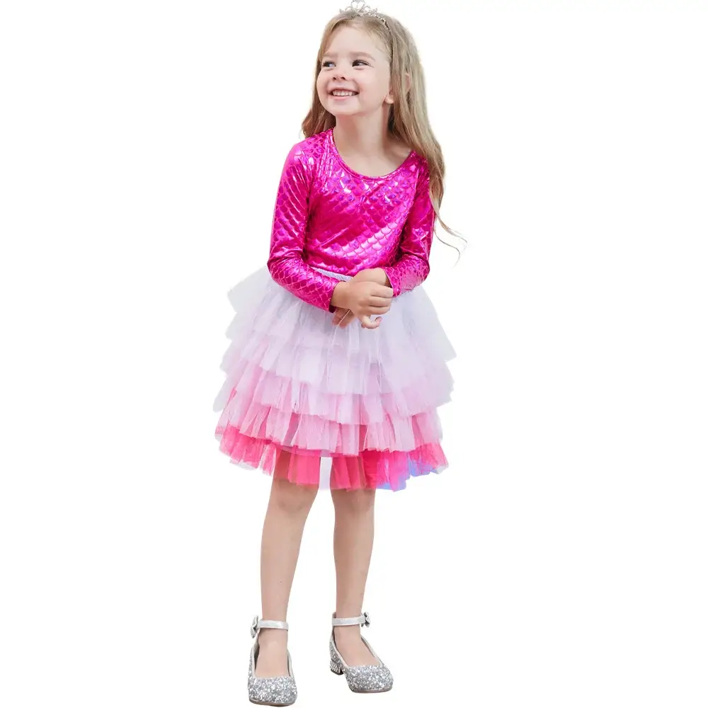 Girls Princess Dress Pink Tulle Long Sleeve Birthday Party — feature 25