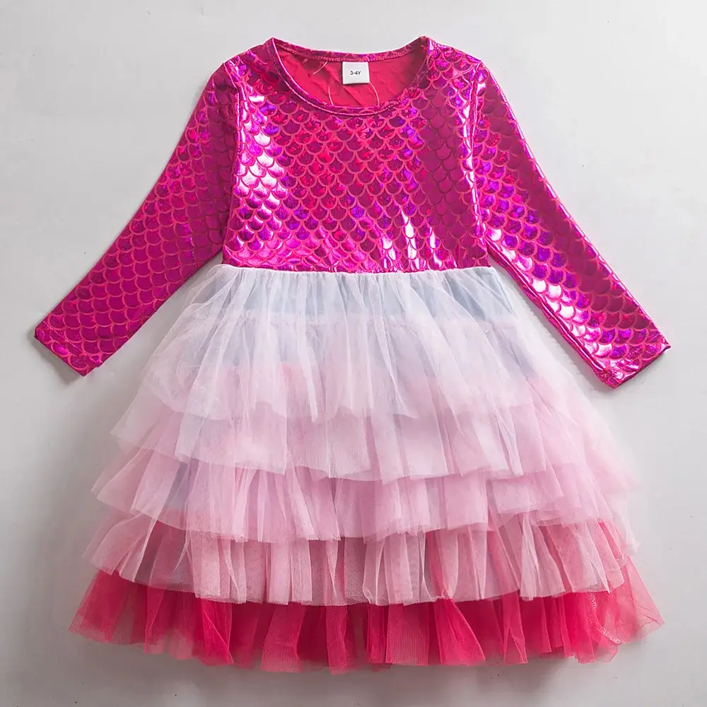 Girls Princess Dress Pink Tulle Long Sleeve Birthday Party — feature 26