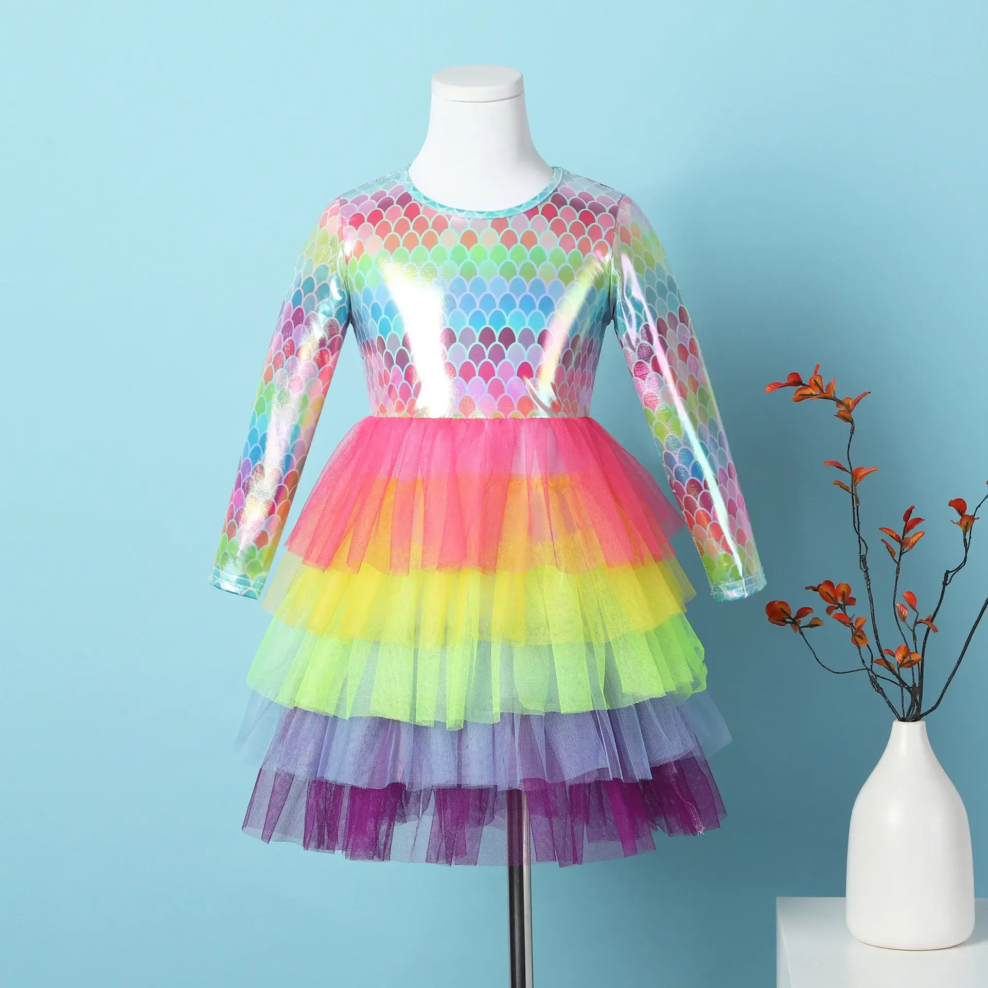 Girls Princess Dress Pink Tulle Long Sleeve Birthday Party — feature 33