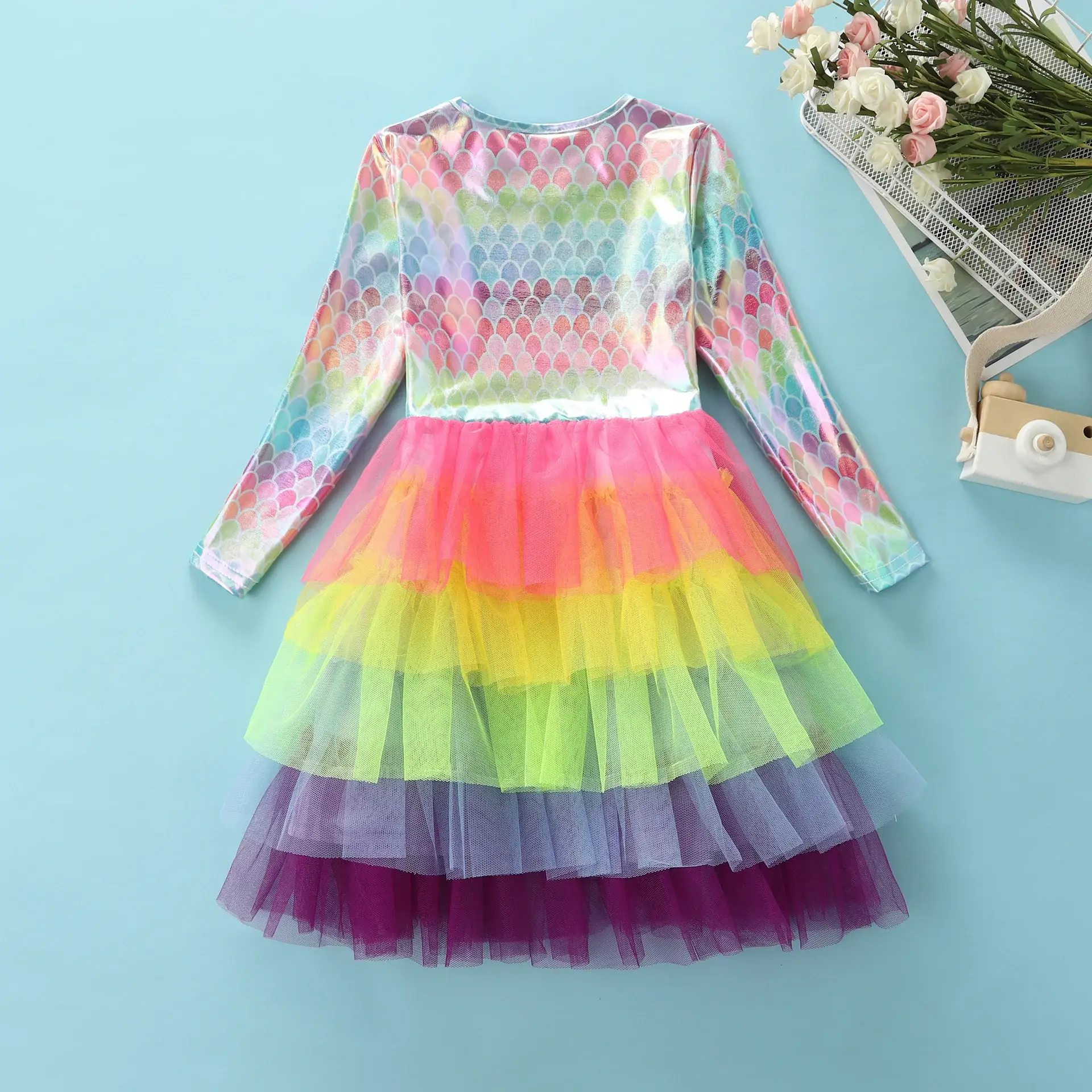 Girls Princess Dress Pink Tulle Long Sleeve Birthday Party — feature 35