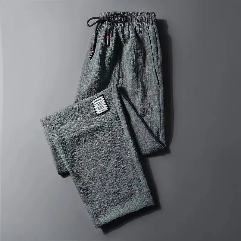 Men Ice Silk Casual Pants Grey Loose Large - Image 5