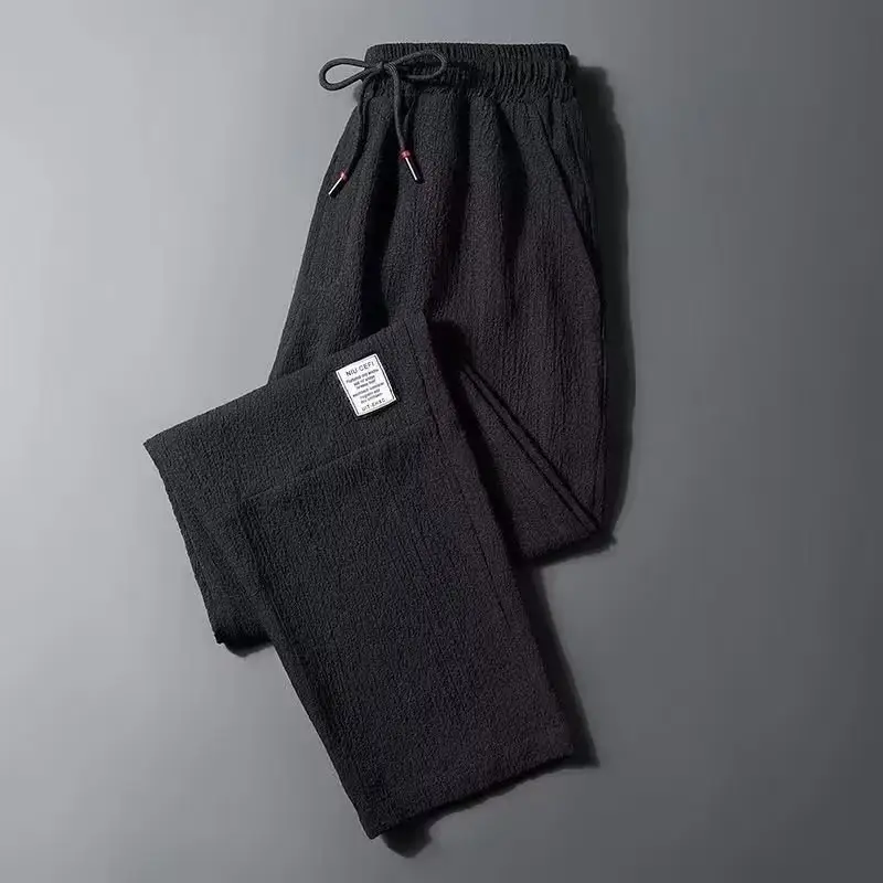 Men Ice Silk Casual Pants Grey Loose Large - Image 6