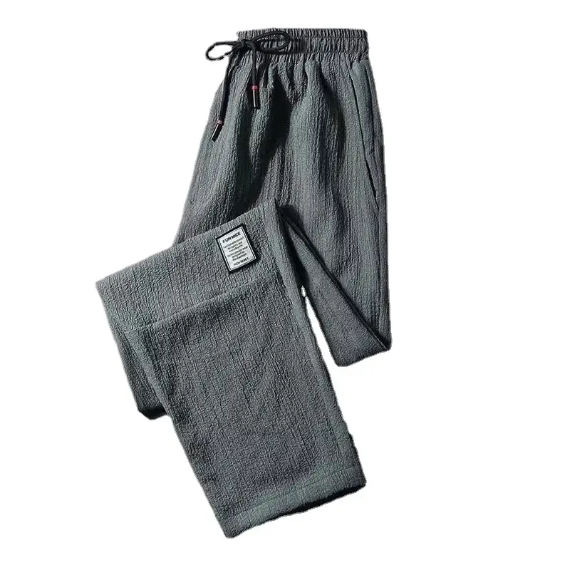 Men Ice Silk Casual Pants Grey Loose Large - Image 8